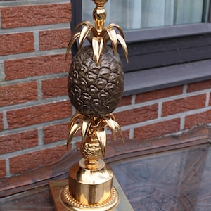 Hollywood regency pineapple table lamp  brass chrome attr maison jansen 70s
