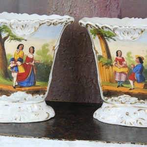 Pair exclusive vieux old paris porcelain vases figurines decor france 1900