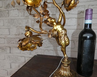 Antike Bronze Putti Putti Engel Tischlampe Blumendekor