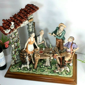 Xxl capodimonte porselein gesigneerde marfo jacht trofee diner standbeeld groep honden