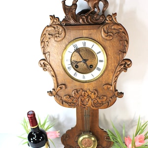 Vintage 1960 wood carved horse regulator wall clock