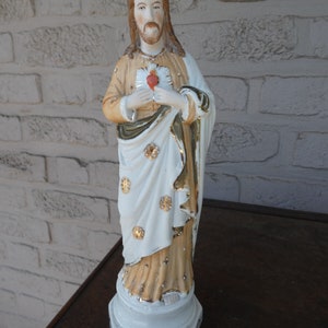 Antique french porcelain sacred heart jesus figurine statue