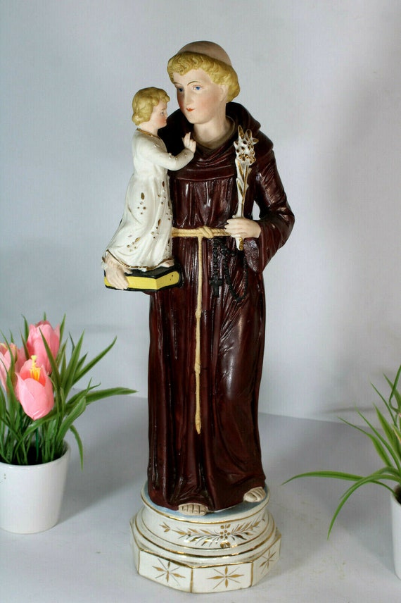 Antique Porcelain Religious Statue of Saint Anthony Etsy
