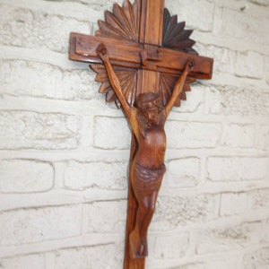 Vintage wood carved wall crucifix