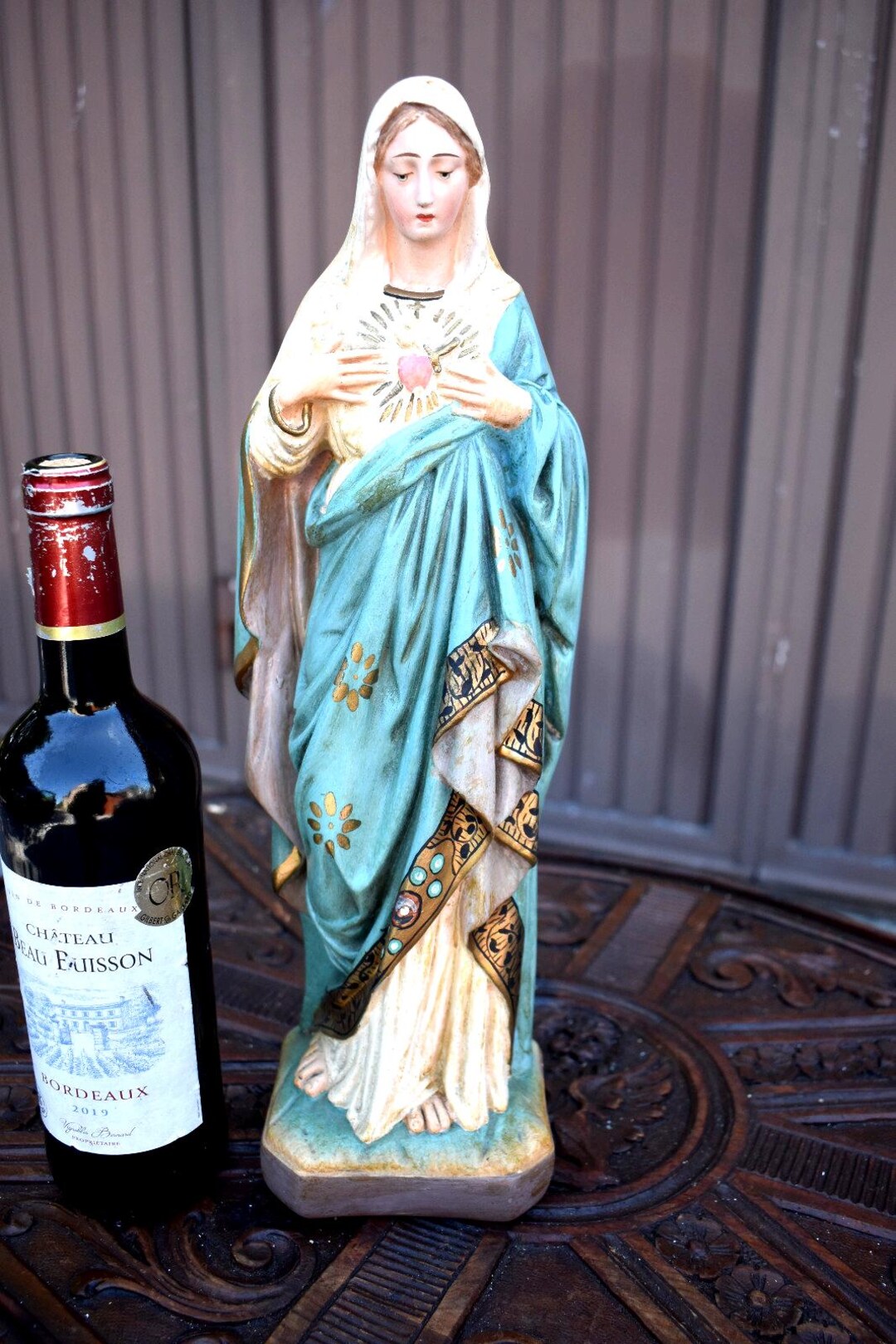 Antique Chalk Sacred Heart Madonna Statue Religious - Etsy