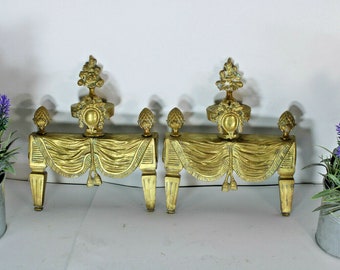 Pair antique bronze fireplace andirons