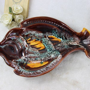 Flemish Ceramic Retro multi colour fruit bowl fish form rare 1960