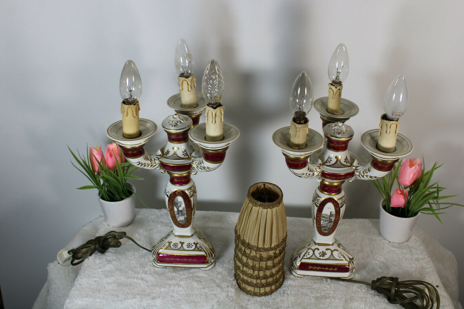 Pair French Limoges Porcelain Lamps Landscape Decor Marked Etsy