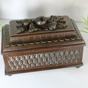 Antique black forest wood carved box