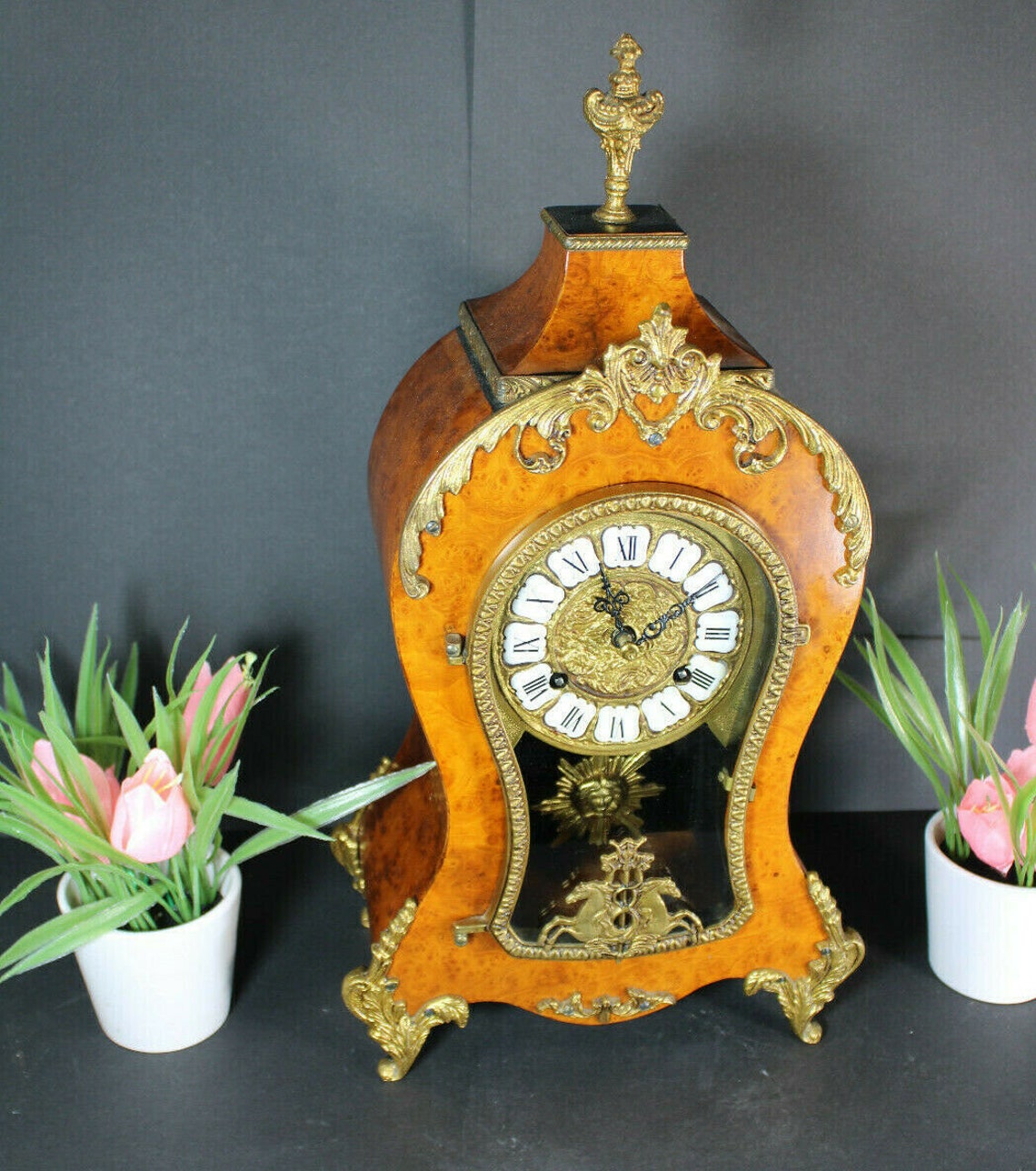 Vintage Boulle Clock Brass Horses Mantel Clock Etsy