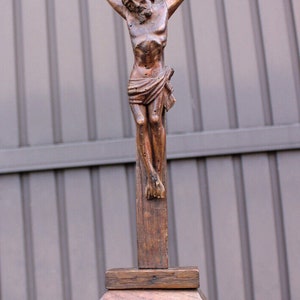 Antique 1800s wood carved crucifix christ corpus religious