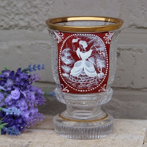 Vintage french crystal glass enamel decor vase
