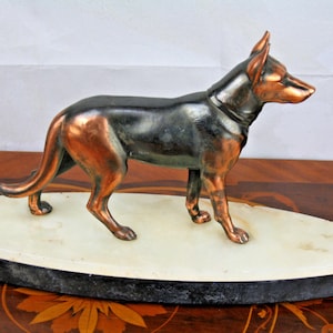 Art deco french 1930 spelter german dog statue sculpture marble base