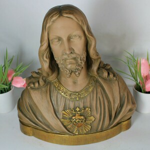 Antieke 1930 terracotta parentani gesigneerde buste standbeeld heilig hart christus