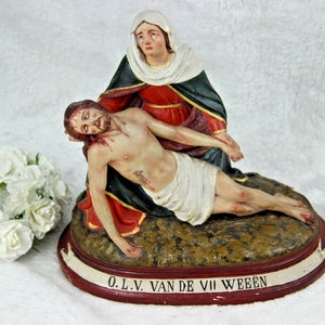 Antique chalkware piete madonna mary statue belgian 1900