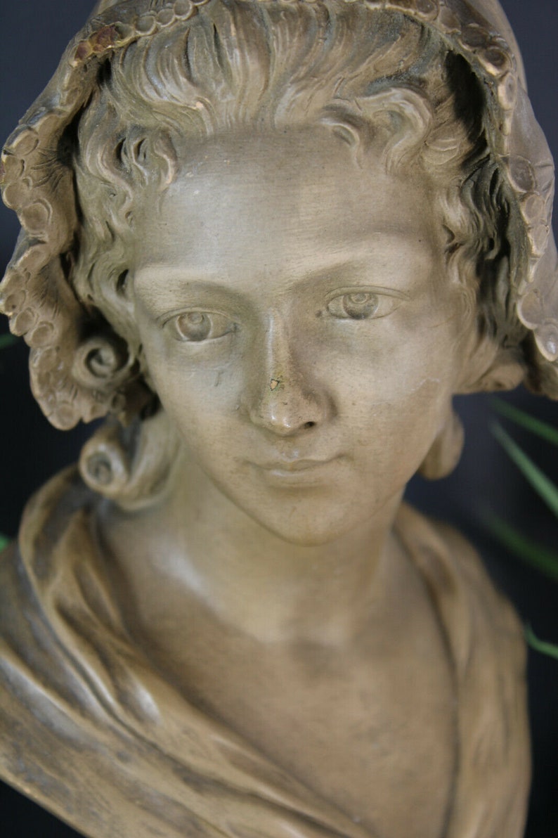 Antique Art Deco Terracotta Bust Girl Statue Signed Etsy