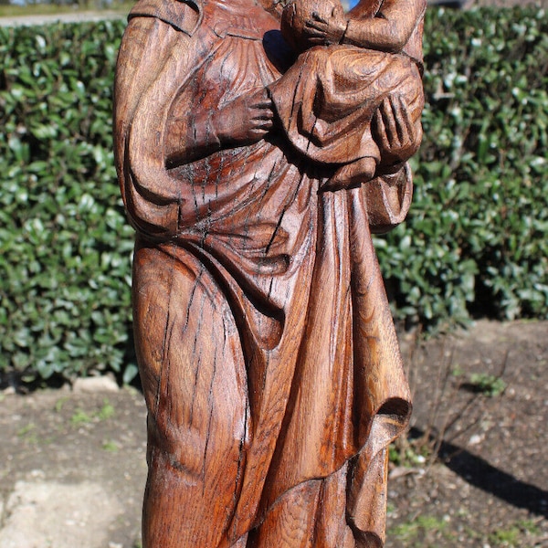 Antike flämische Holz geschnitzte Madonna Kind Statue Figurine