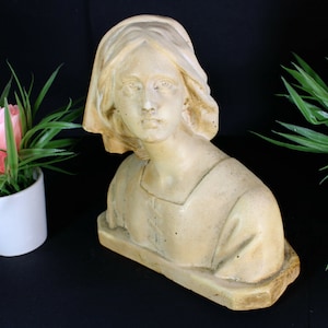 Busto antiguo escultura de tiza estatua de juana de arco jeanne art deco