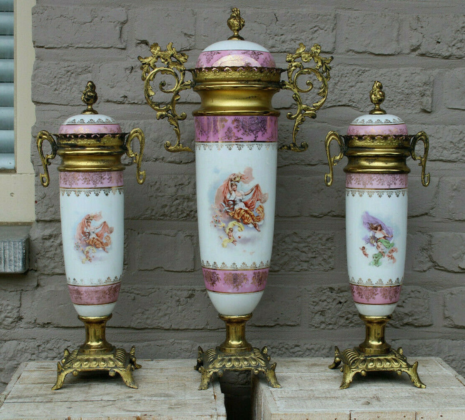 Antique austria vienna porcelain vases set romantic cherub Etsy