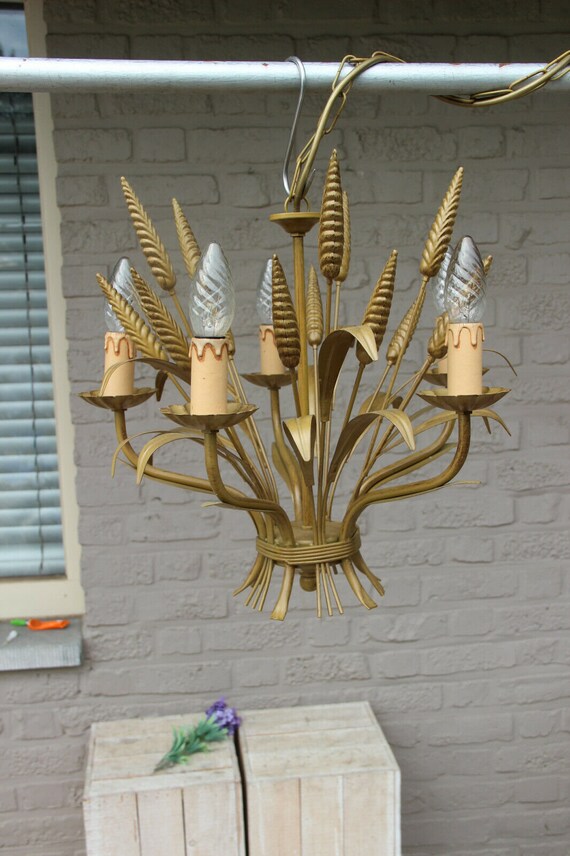 Hollywood Regency Gold Gilt Massive Marked Wheat Sheaf Hollywood Regency Gold Gilt Massive, Hollywood Regency Gold Chandeliers