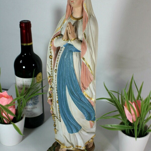 Grande rare antique français craie plâtre sainte lourdes madonna statue