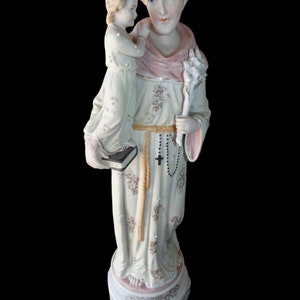 Antique german porcelain bisque saint anthony figurine statue