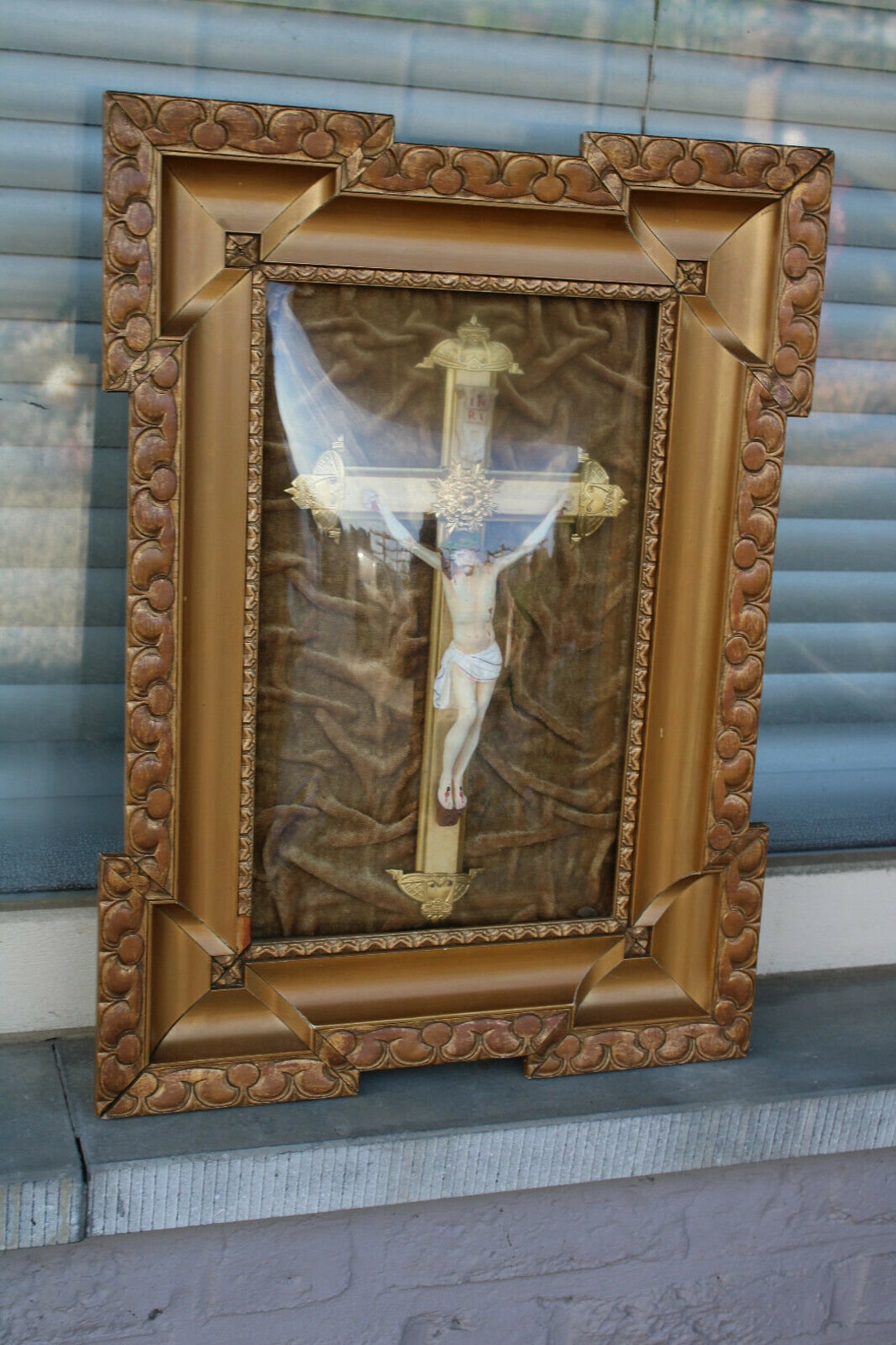 Priest Frame Antique French Religious Frame With Chalk Christ Crucifix Inside Behind ...