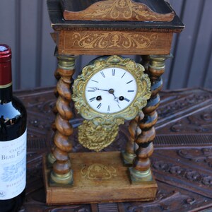 Antique napoleon iii wood inlay clock
