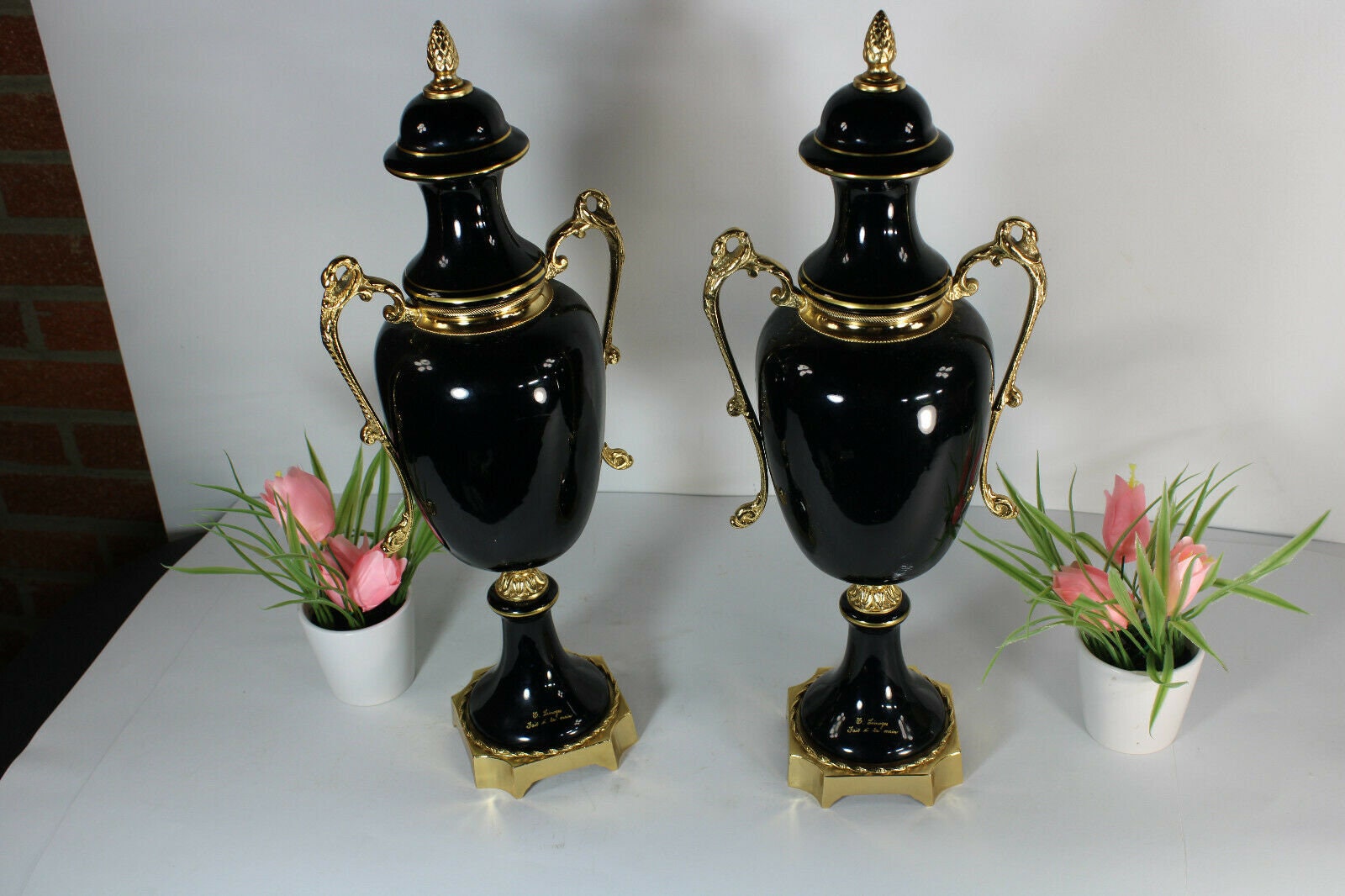 ヴィンテージ フランス リモージュ 磁器 白鳥の柄の花瓶 ペア