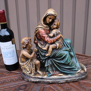 Antique ceramic large ceramic chalk religious group mary jesus john baptist rare