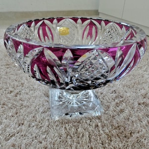 Antique val saint lambert xl centerpiece bowl coupe crystal glass amethyst