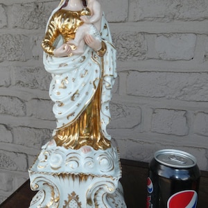 Antique large vieux paris old porcelain madonna statue figurine religious rare
