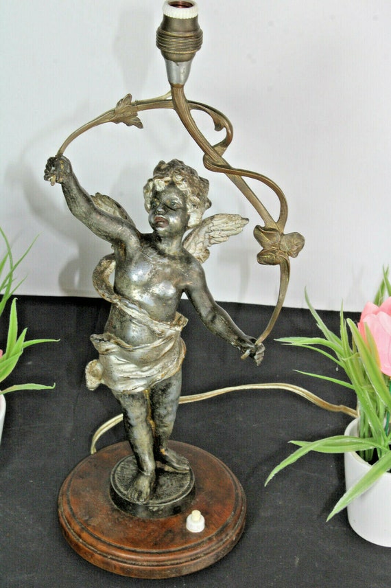 Antique French Spelter Bronze Putti, Bronze Figurine Table Lamp