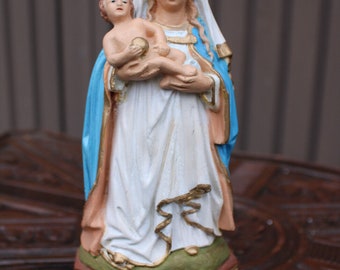 Antique religious our lady ter eik statue figurine ceramic