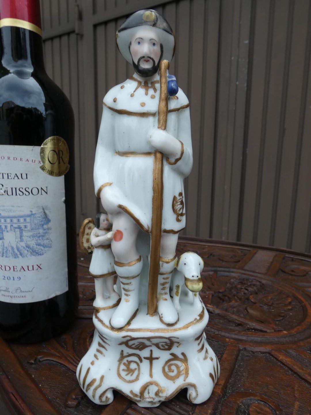 Antique Belgian Vieux Old Brussels Porcelain Saint Roch Statue Figurine ...