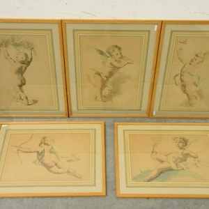 5 top antique hand coloured engravings e meyer 1892 framed angel cherubs