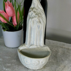 Antique saint rita faience signed holy water font religious