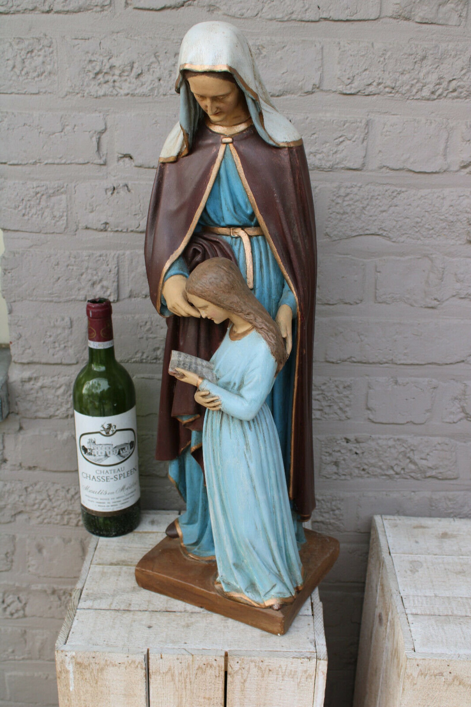 Xl french antique chalkware saint anne anna mary mother Etsy