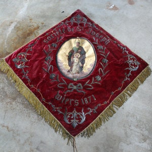 Antique 1871 french religious procession banner flag saint joseph