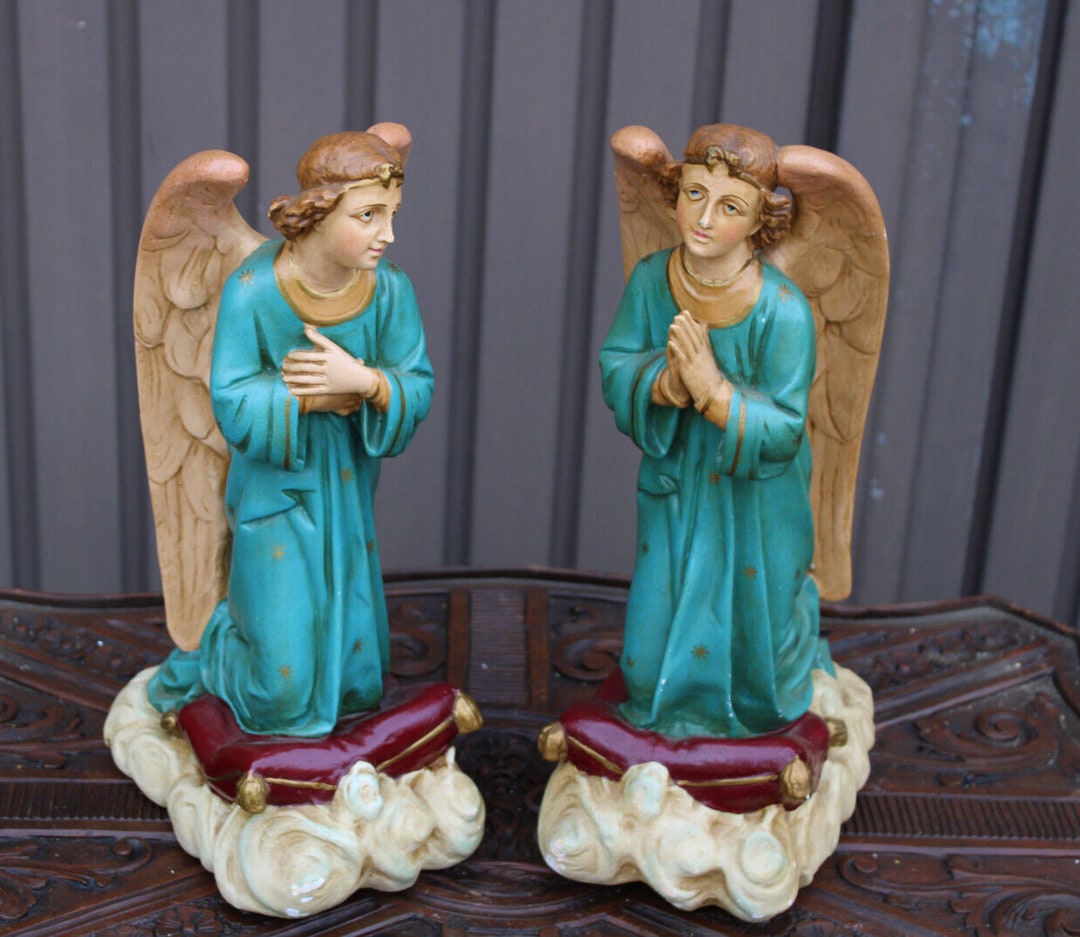Pair Antique Archangel Statue Figurine Religious Set Ceramic Chalk Etsy