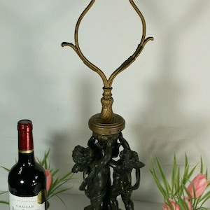 Antique empire design spelter bronze putti cherubs figurine lamp marble