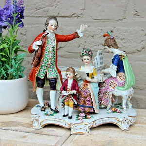 Antique german sax marked porcelain group musicians family