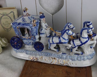 German vintage porcelain coach princess horses group
