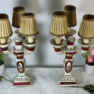 Pair french limoges porcelain lamps landscape decor marked