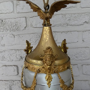 Vintage 1960 french bronze eagle caryatid heads crystal glass  lantern lamp