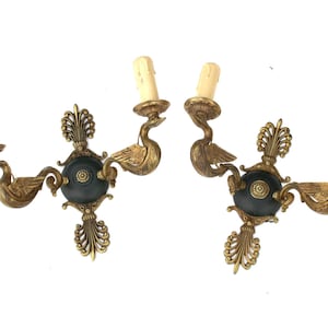 Pair bronze lucien gau swan empire design wall lights sconces
