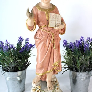 Antique 19thc ceramic chalk young jesus figurine statue religious rare