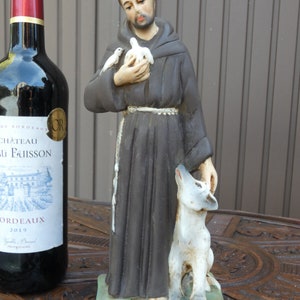 Antique ceramic chalk statue saint francis assisi religous