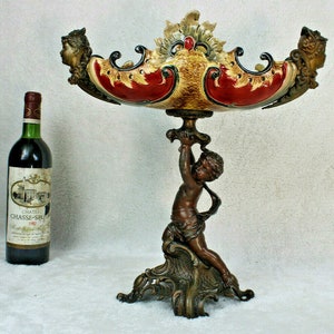 Antique art nouveau 1900s barbotine majolica putti cherub centerpiece bowl rare