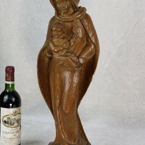 Antique Wood Carved Statue Madonna Mary With Child Signed - Etsy